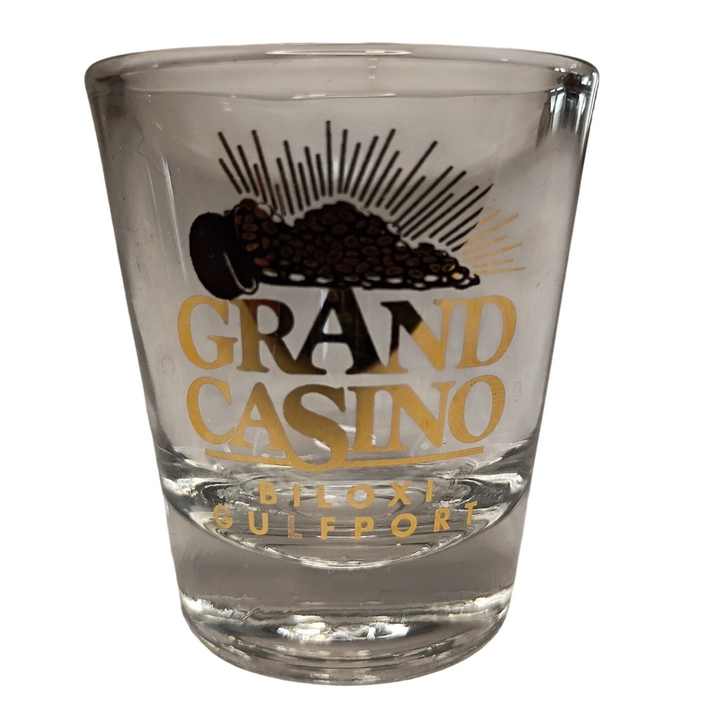 Grand Casino Shot Glass Clear and Gold Vintage Biloxi Gulfport Souvenir